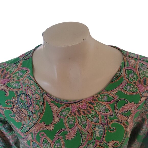 J JILL Paisley Print Green & Pink Womens 3/4‎ Sleeve Top Size M - Picture 2 of 6
